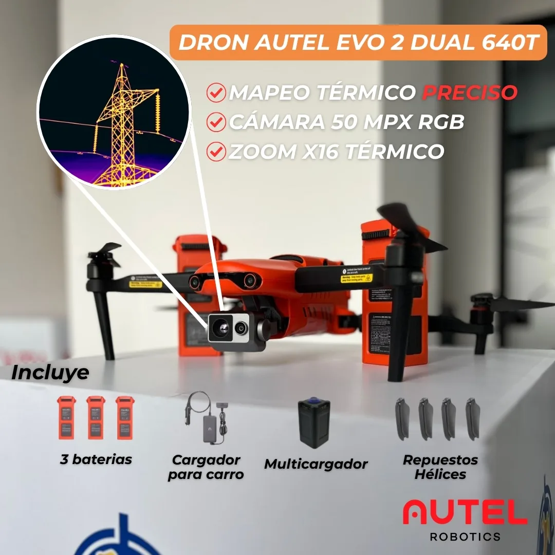 Dron Autel EVO 2 Dual 640T con cámara térmica, incluye baterías, cargador y hélices de repuesto