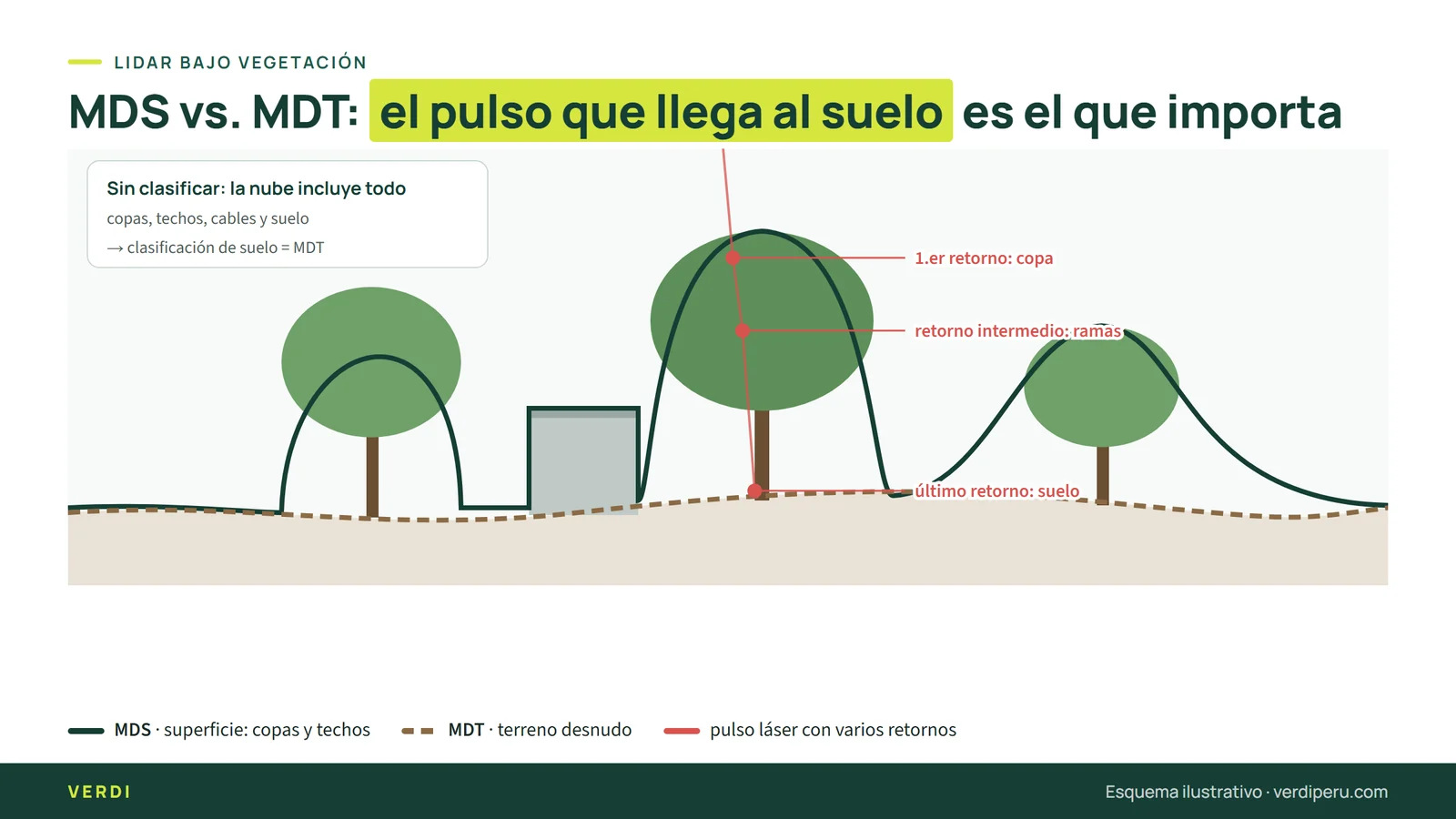 LiDAR bajo vegetación: retornos múltiples y diferencia entre DTM o MDT y DSM o MDS